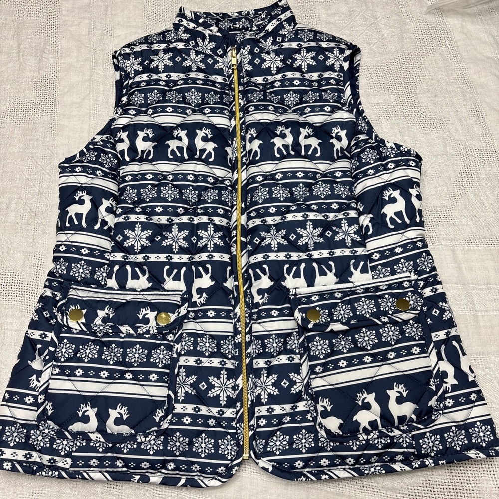Women's Winter St.‎ John's Bay Holiday Puffer Vest Blue White Sz Medium